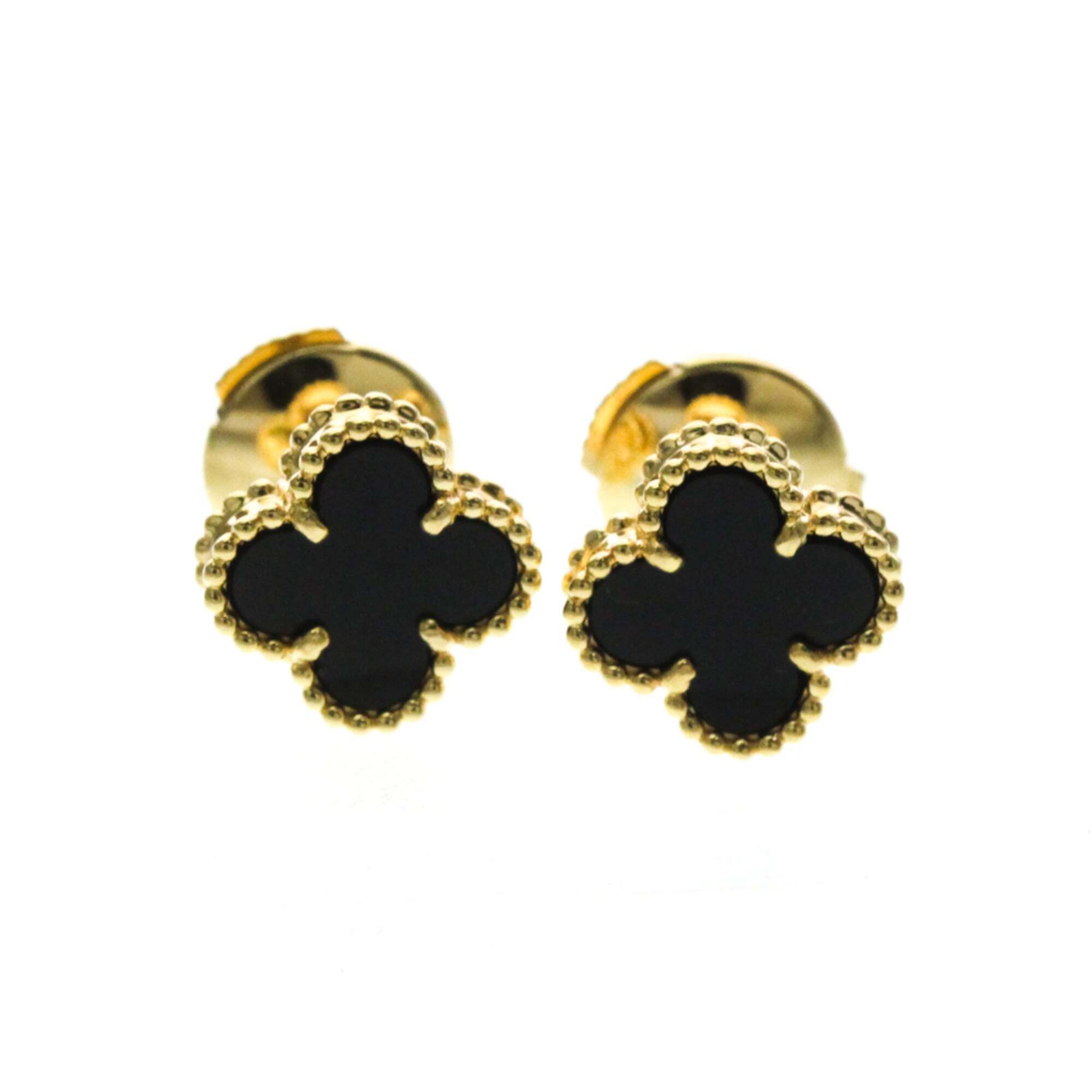 Van Cleef Arpels Sweet Alhambra Onyx Yellow Gold 18k Stud Earrings 4058$